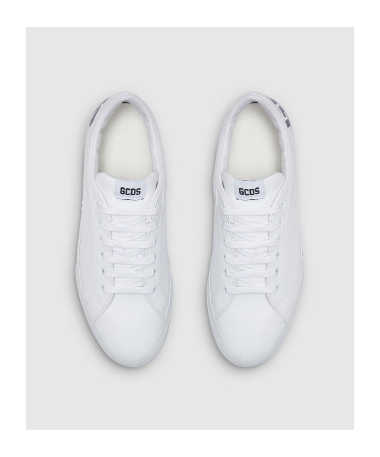 Gcds Logo-print Leather Sneakers In White