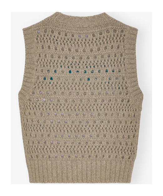 Ganni Perforated Vest With Logo Inlay In Nude