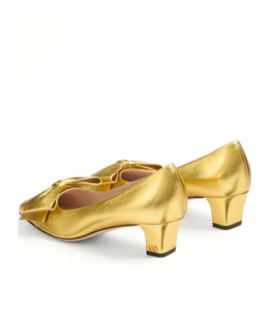 Valentino Garavani Bowow Pumps In Laminated Nappa 45mm Woman Gold 39.5 In Golden