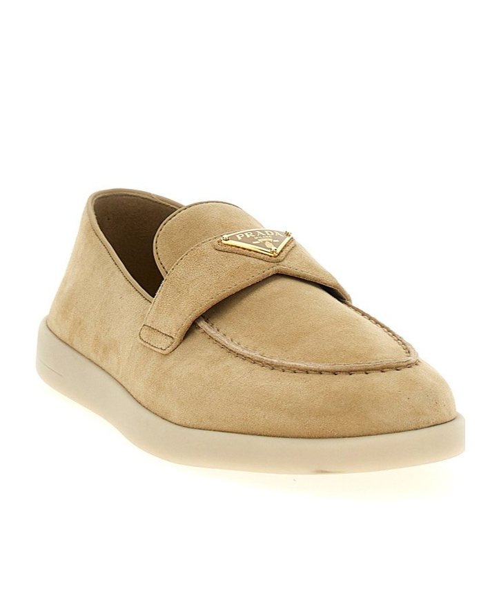 Prada Logo Plaque Slip-on Loafers In Brown