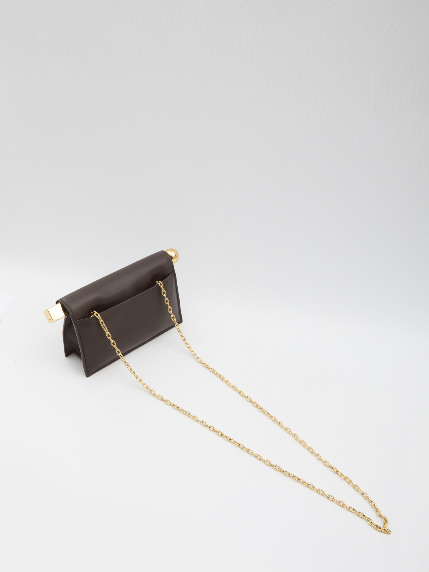Jacquemus Rectangular Leather Clutch And Chain Strap In Black