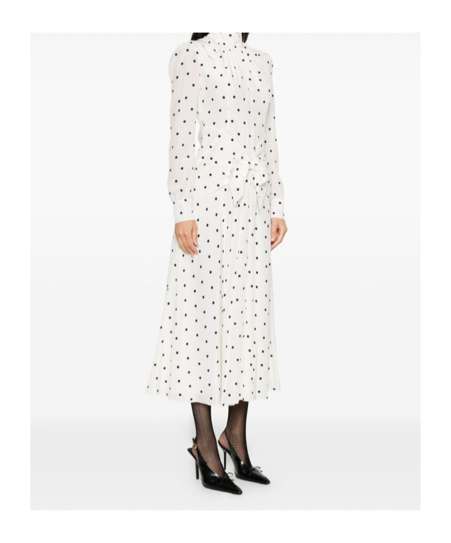 Alessandra Rich Bow-embellished Gathered Polka-dot Silk-georgette Midi Dress In White