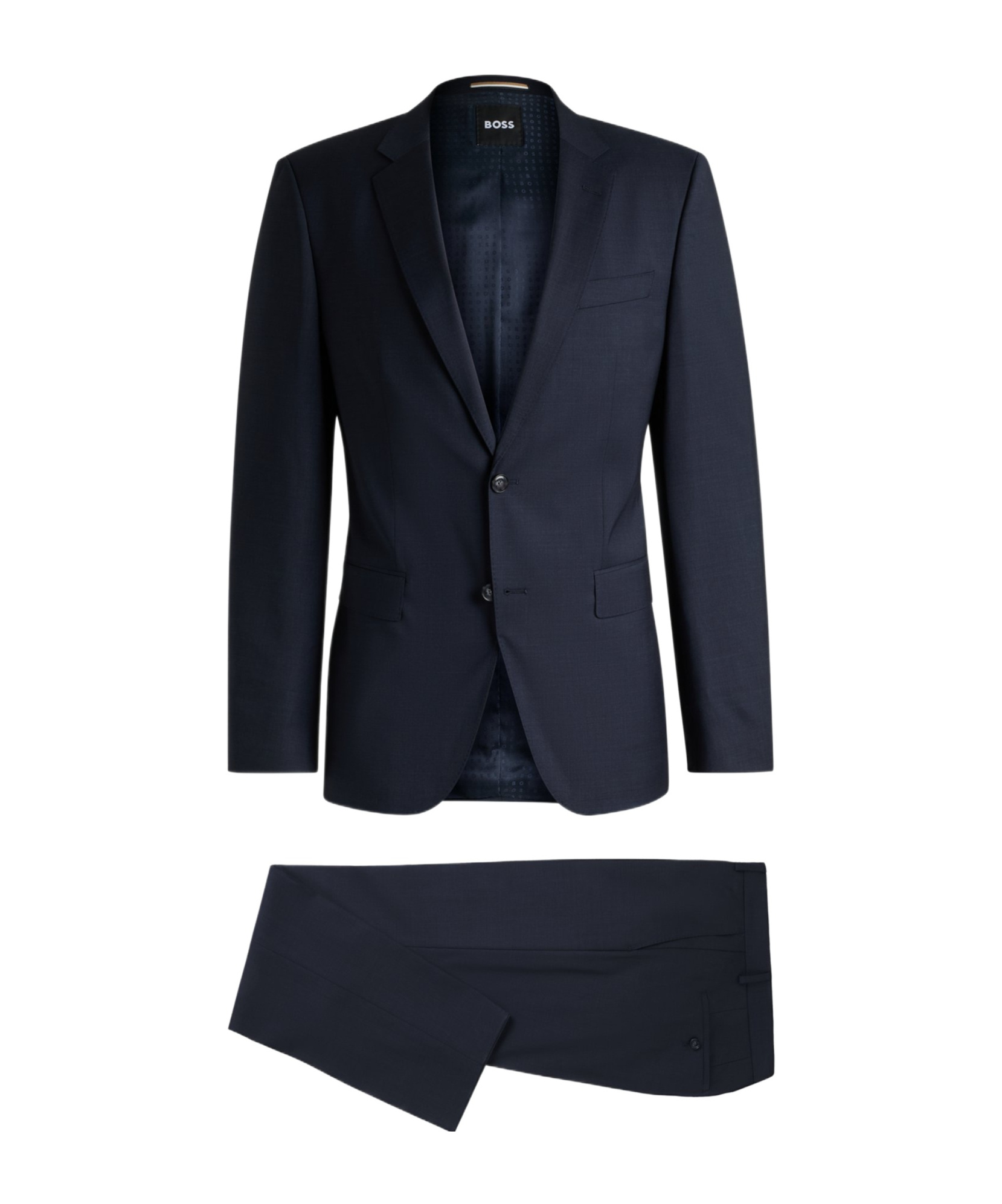 Hugo Boss Regular-fit Suit In Checked Stretch Wool In Dark Blue