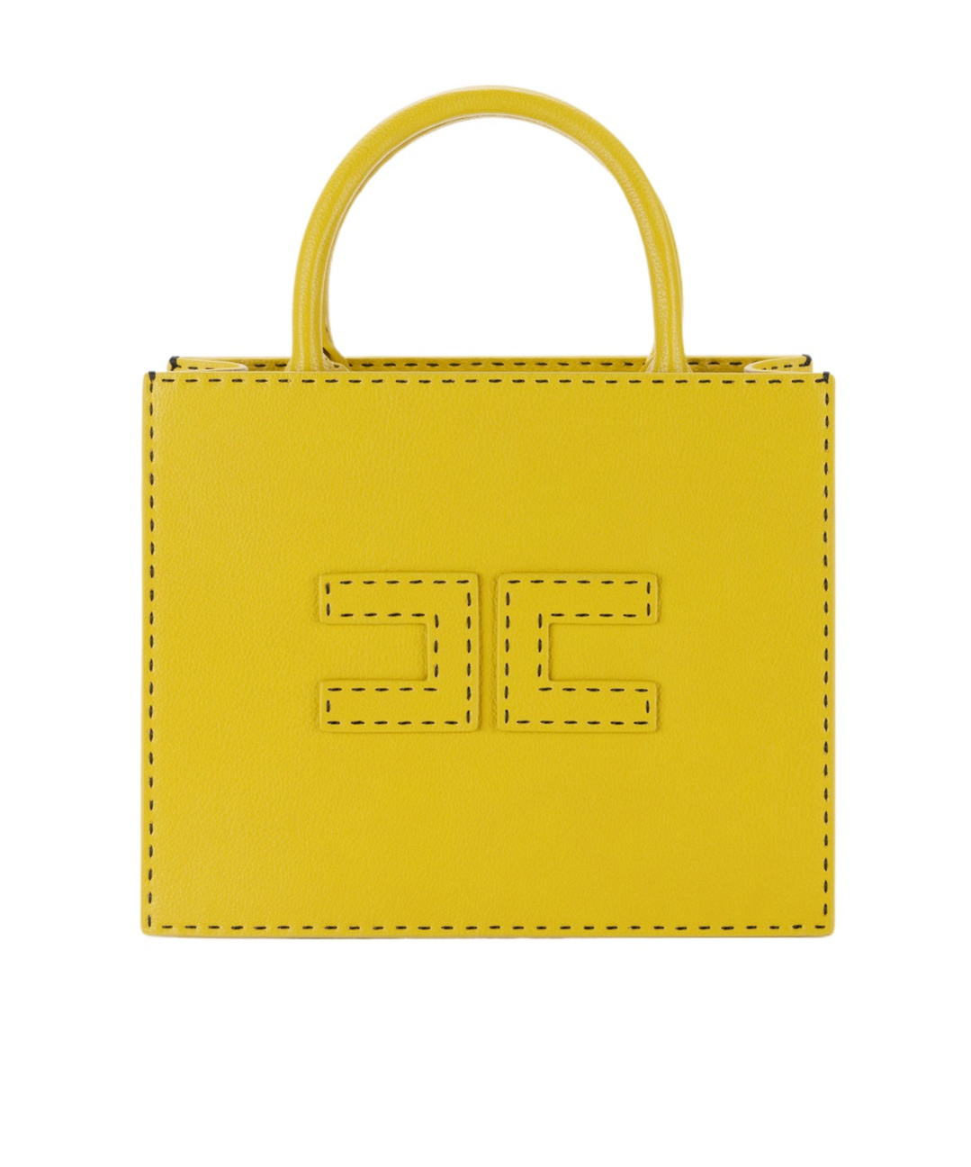 Shop Elisabetta Franchi Small Contrasting Topstitching Tote Bag In Yellow