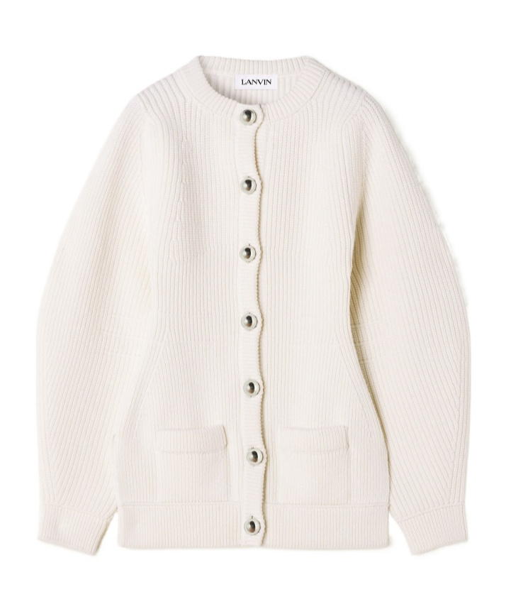 Lanvin Ribbed Button Cardigan In White