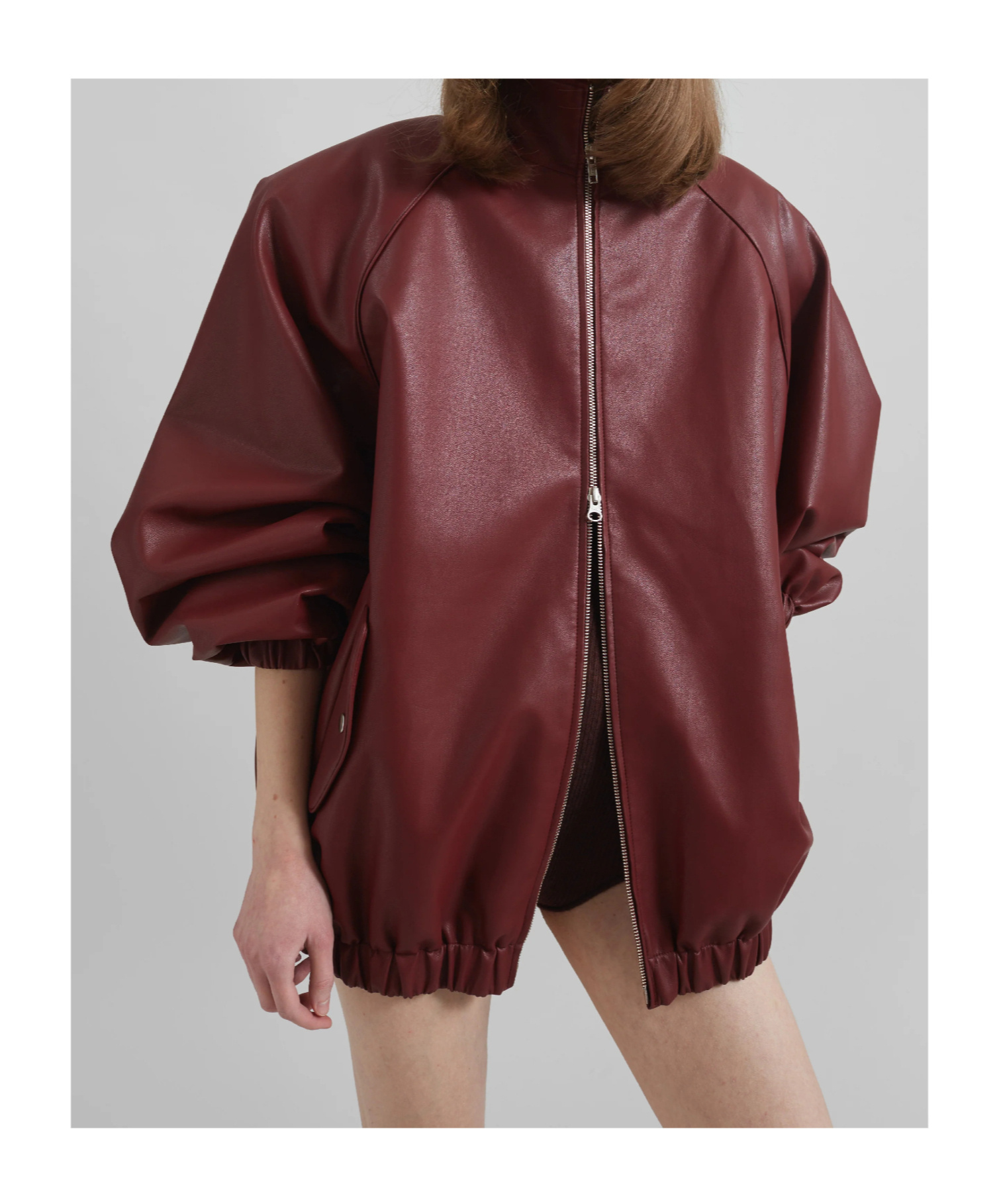 The Frankie Shop Oversized Faux Leather Bomber Jacket With Puff Sleeves