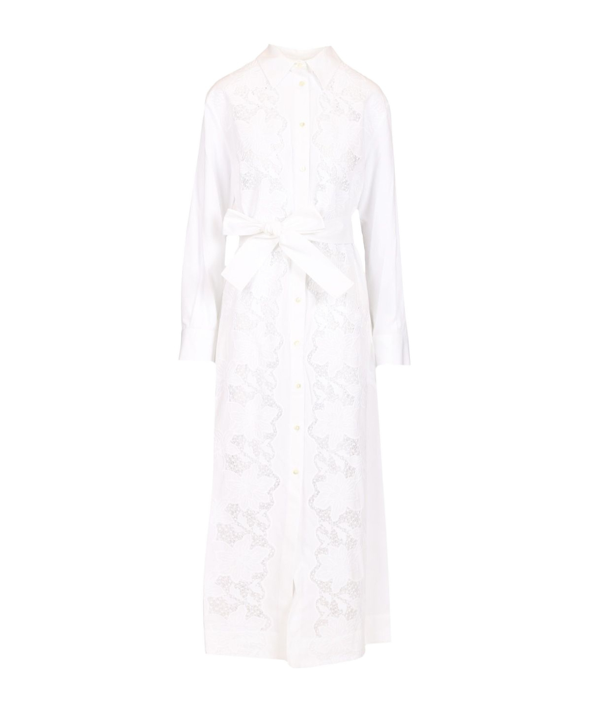 P.a.r.o.s.h Floral Embroidered Midi Shirt Dress In White