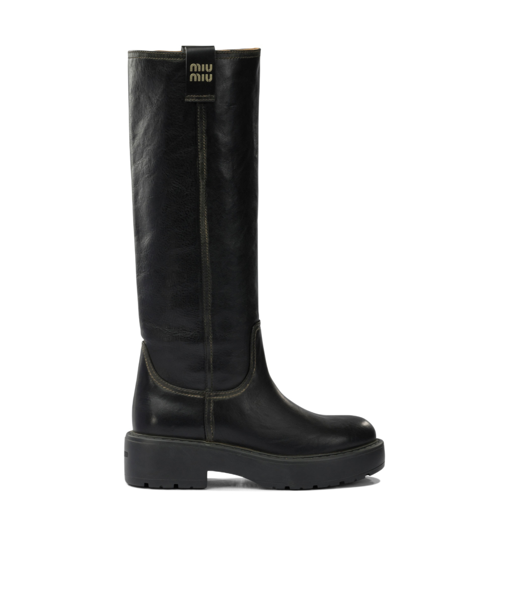 Miu Miu Round-toed Boots In Black