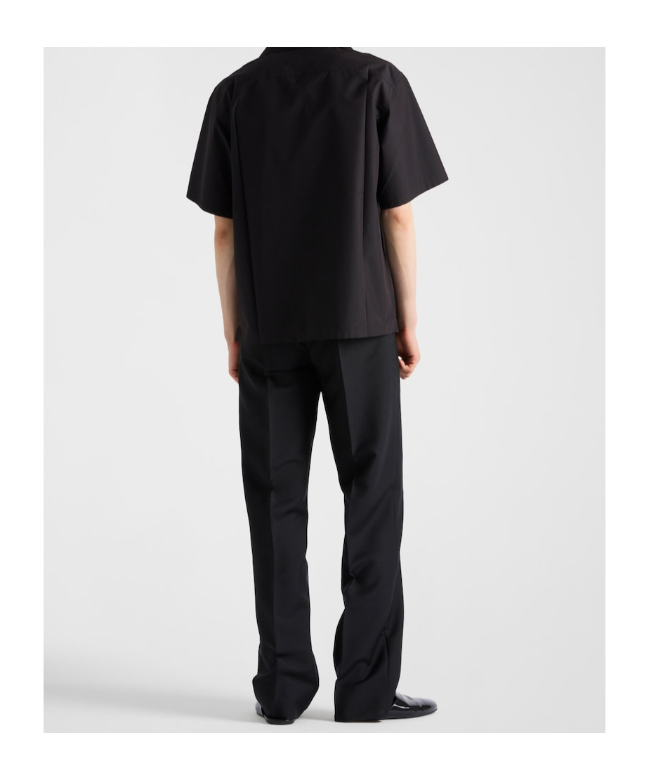 Prada Technical Cotton Short-sleeved Shirt In Black