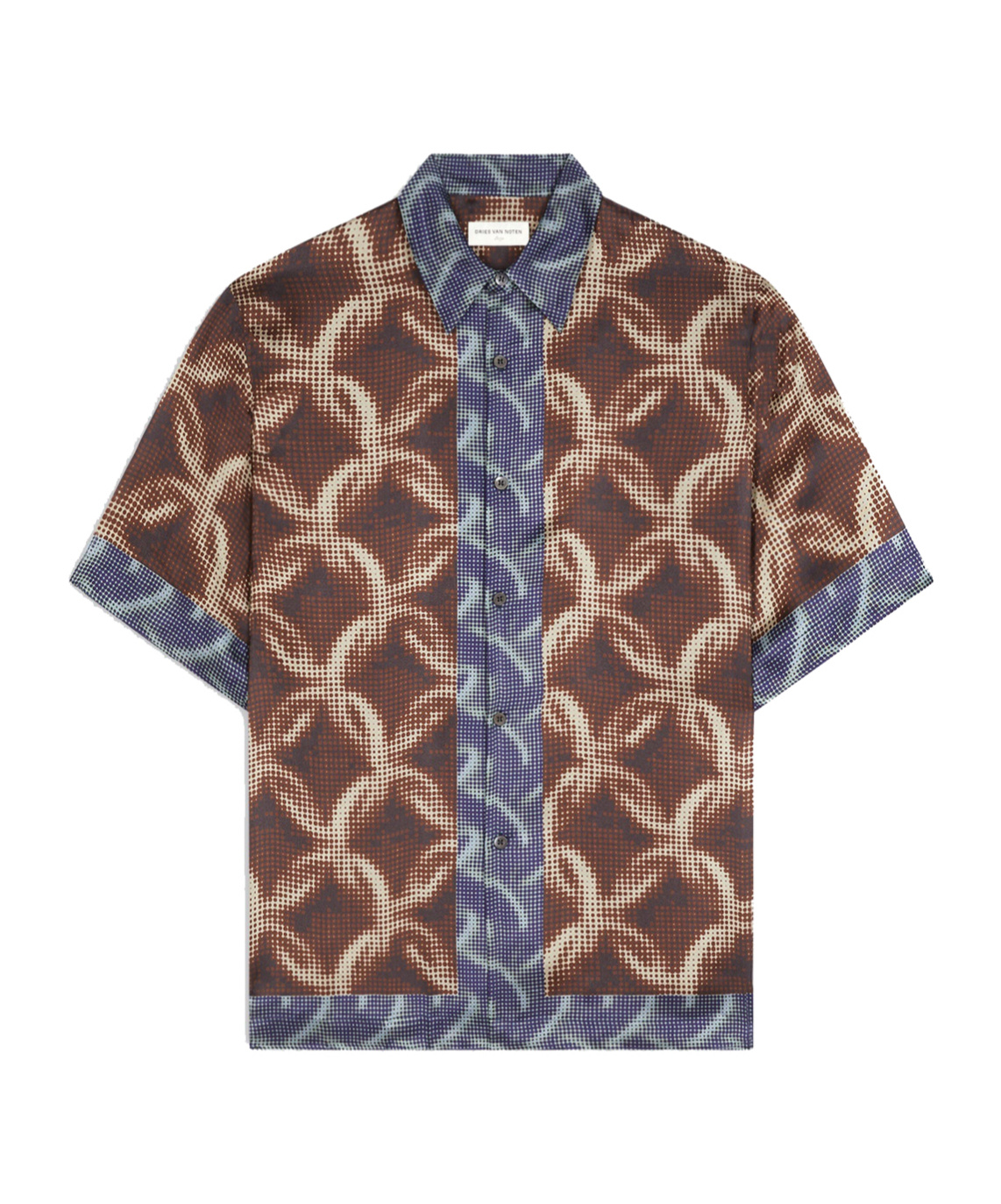 Dries Van Noten Panelled Geometric Pattern Short Sleeve Shirt In Brown