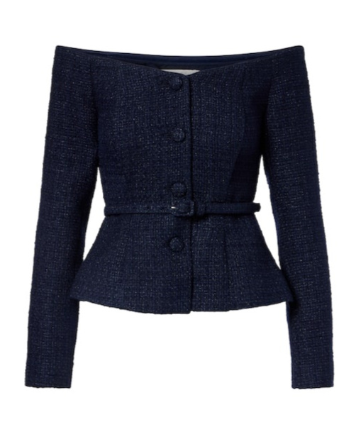 Roland Mouret Off-shoulder Boucle Top In Blue