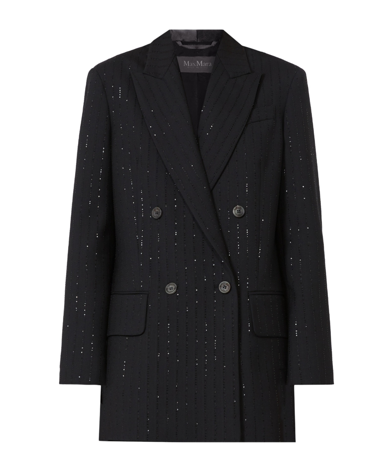 Max Mara Wool And Sequin Double-breasted Blazer In Black