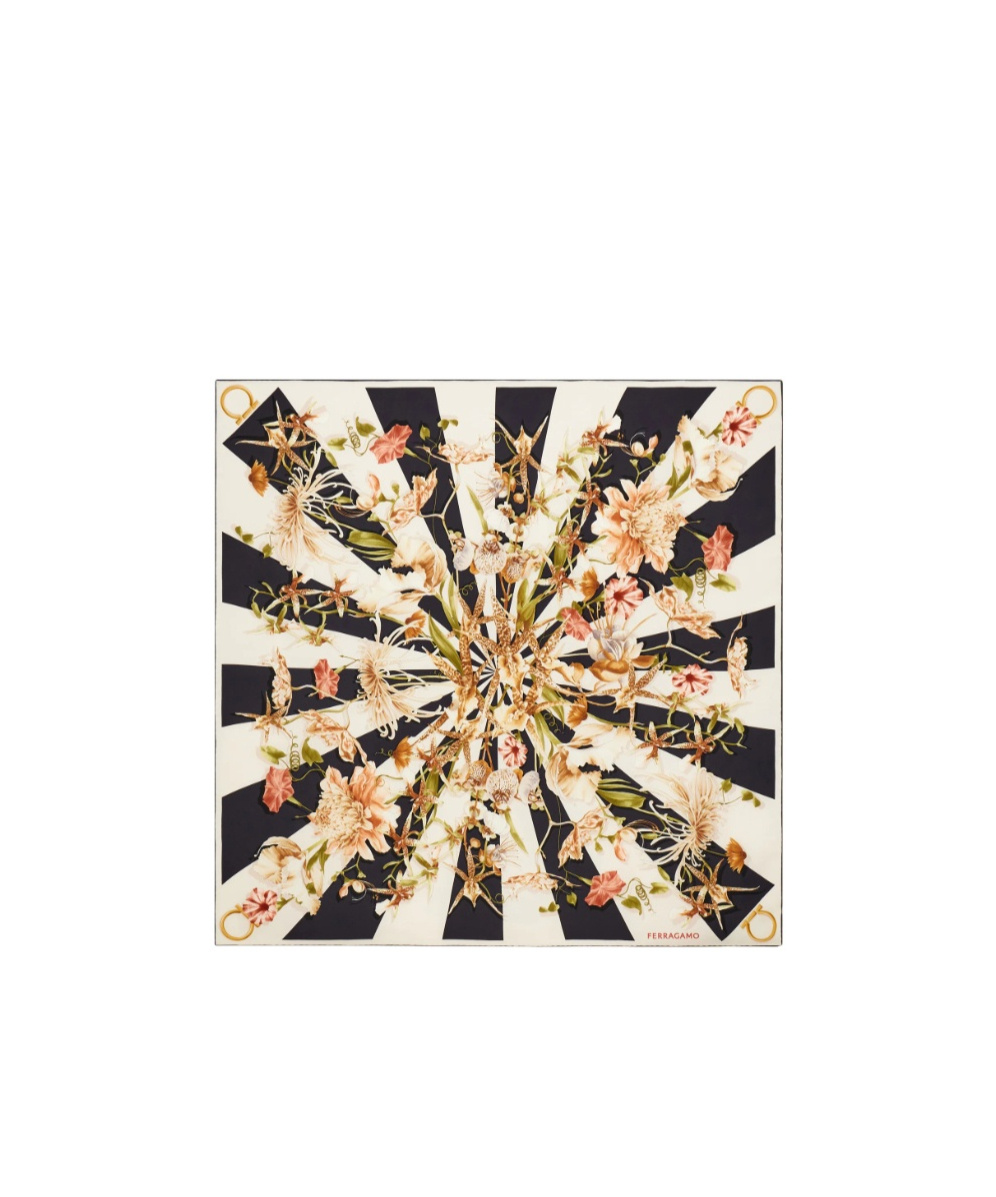 Ferragamo Gaia Print Silk Scarf In Black