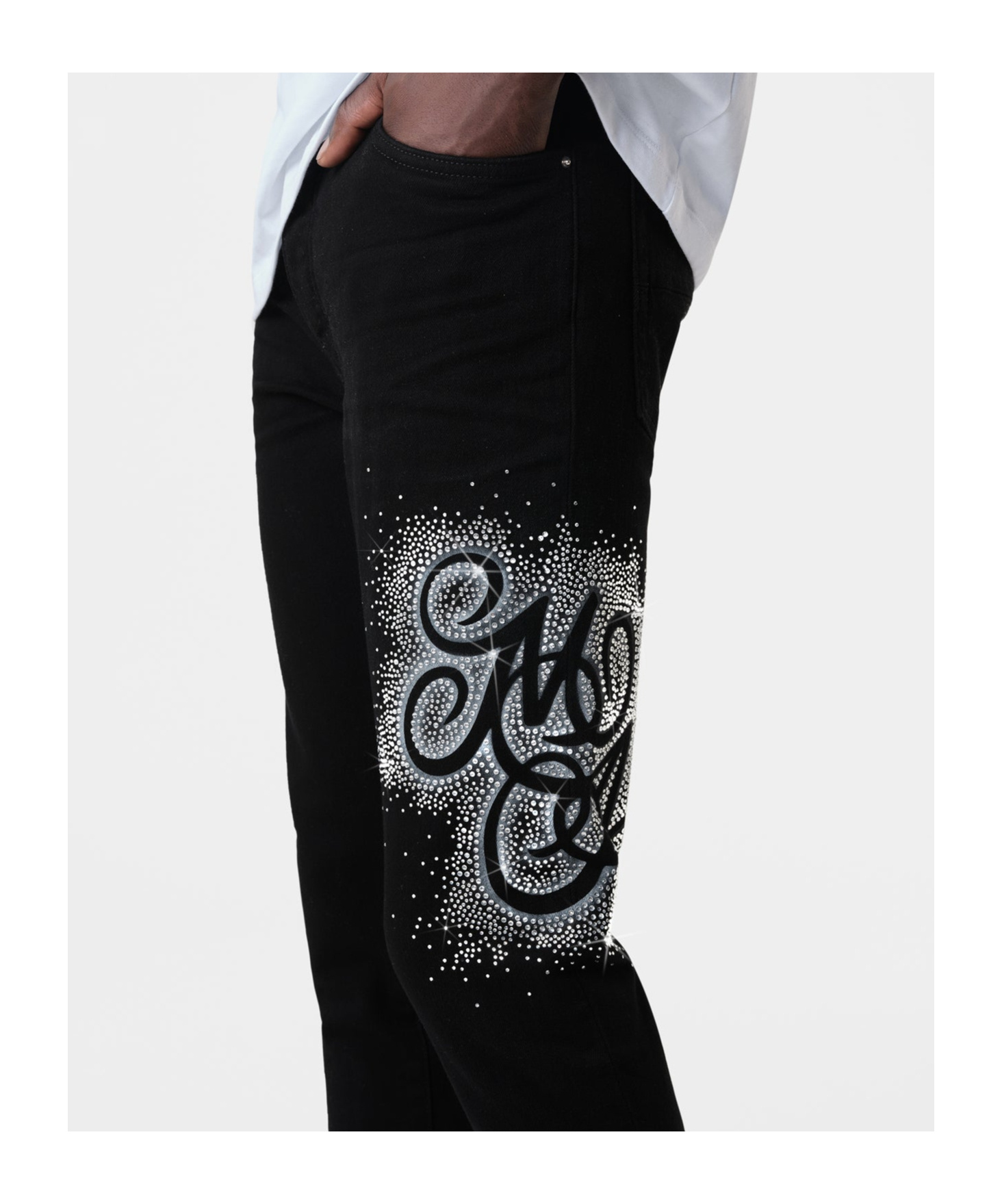 Amiri Black Ma Swirl Crystal Skinny Jeans In Black