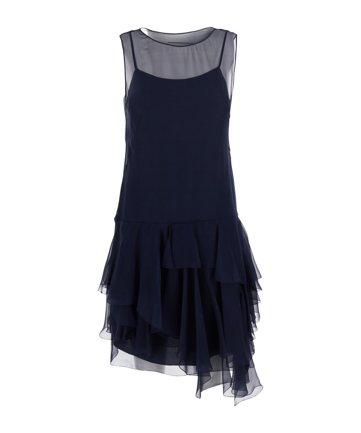 Alberta Ferretti Blue Dress With Thin Straps And Ruffles In Black