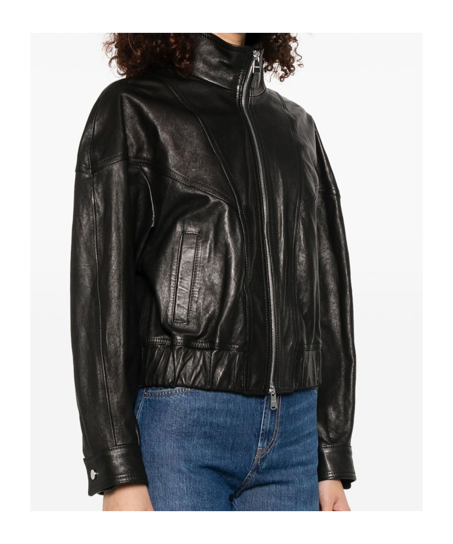 Shop Dondup Long-sleeved Leather Jacket In Black