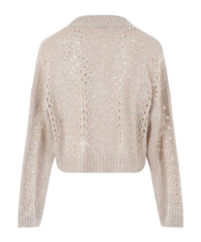 Brunello Cucinelli Sequin-embellished Open-knit Jumper In Nude