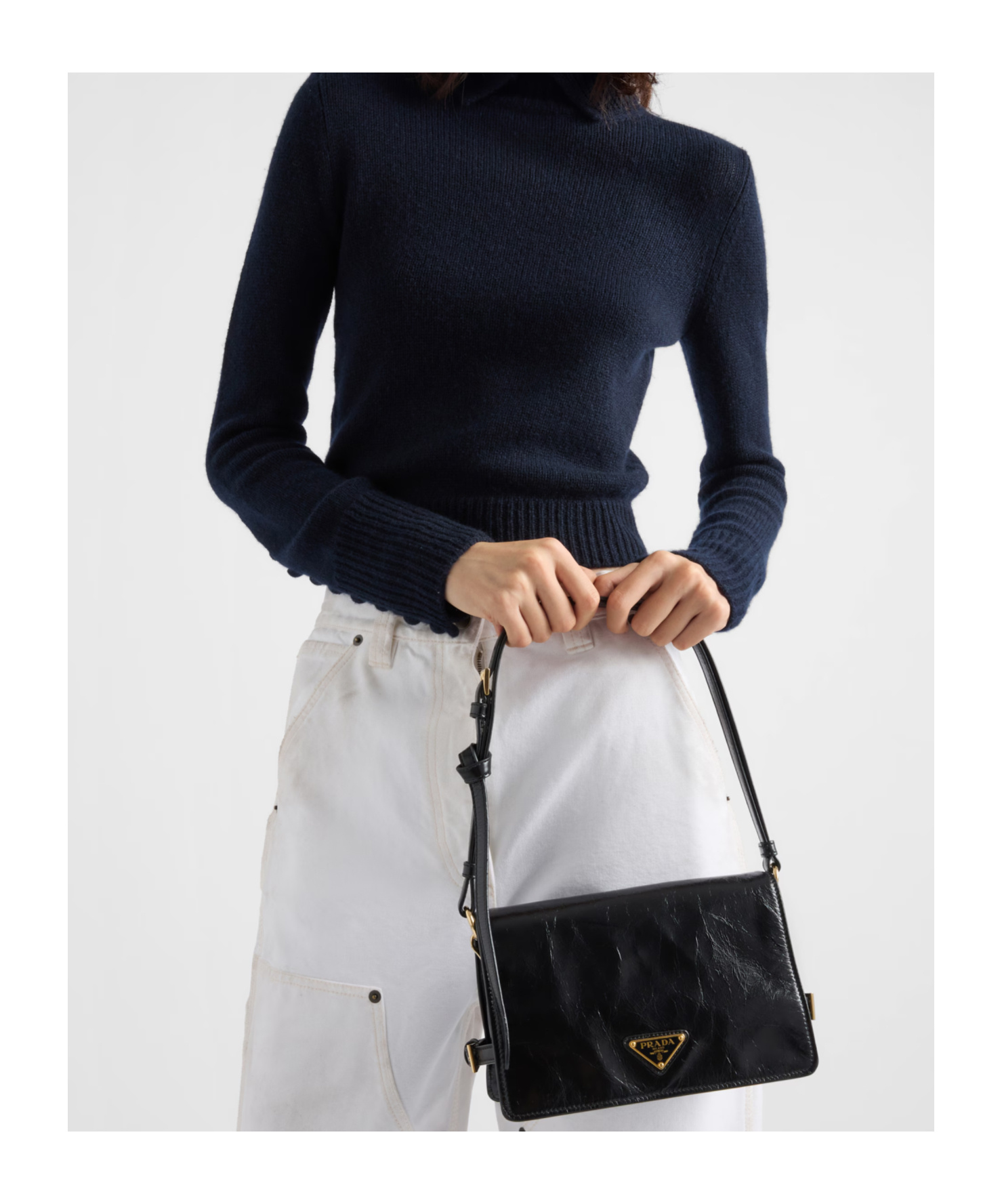 Prada Flap Soft Leather Shoulder Bag In Black