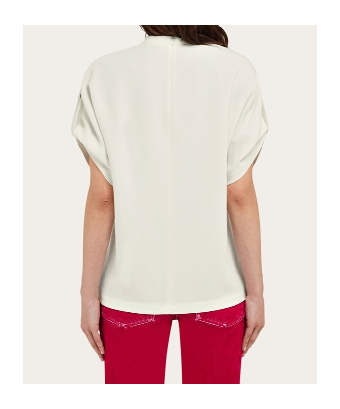 Ferragamo Crew Neck T-shirt With Turned Up Sleeve In White