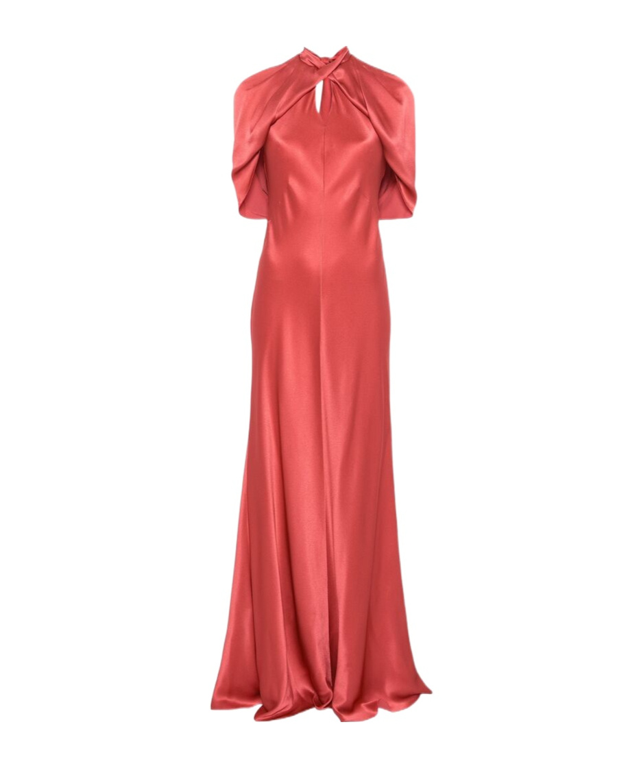 Alberta Ferretti Coral Satin Evening Dress With Cut-out Detail In Red