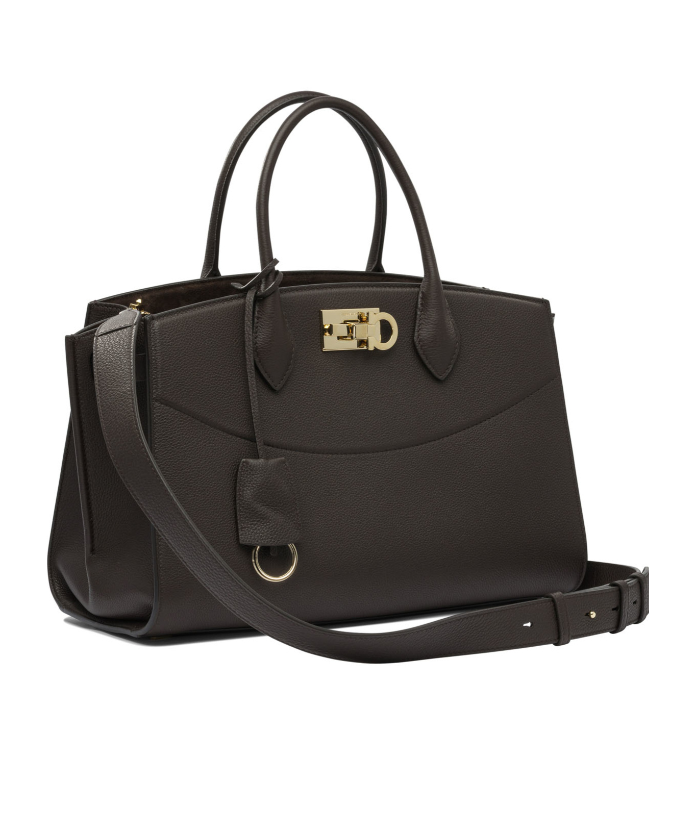 Ferragamo Structured Brown Calf Goat Leather Handbag In Brown
