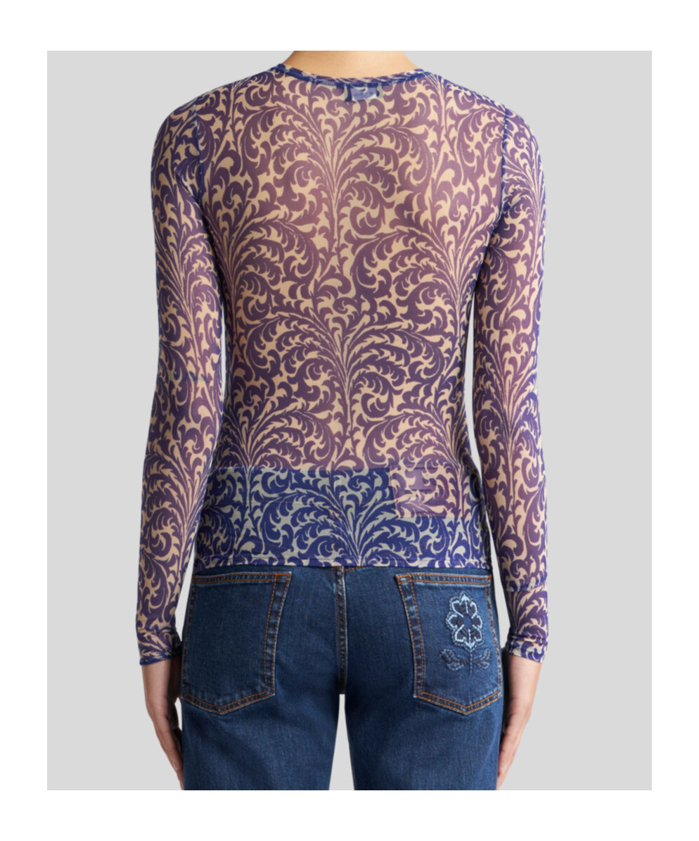 Etro Blue Top With Front Detail Snd Semi-transparent Design In Electric Blue