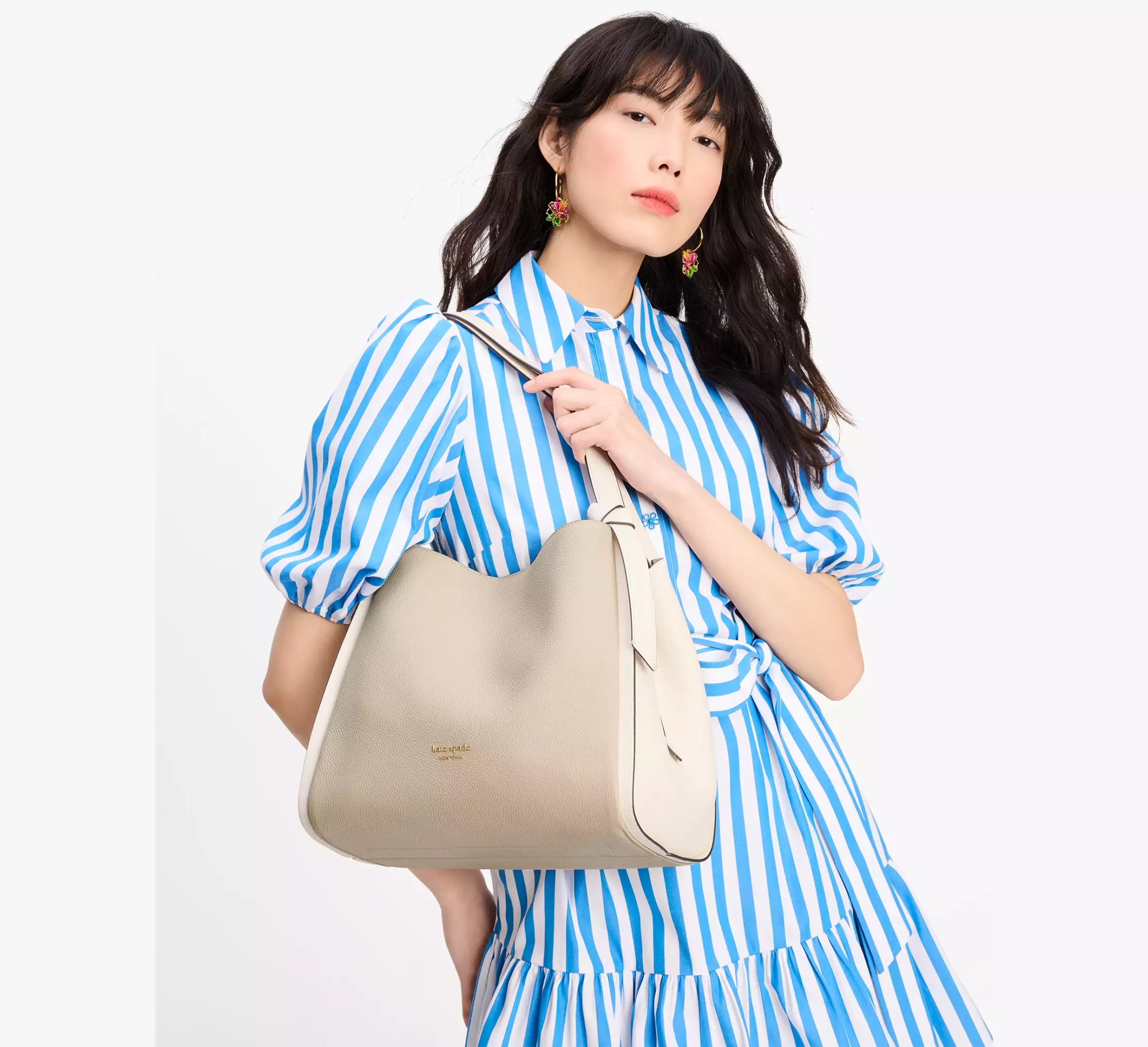 Shop Kate Spade Large Knott Leather Shoulder Bag In Nude