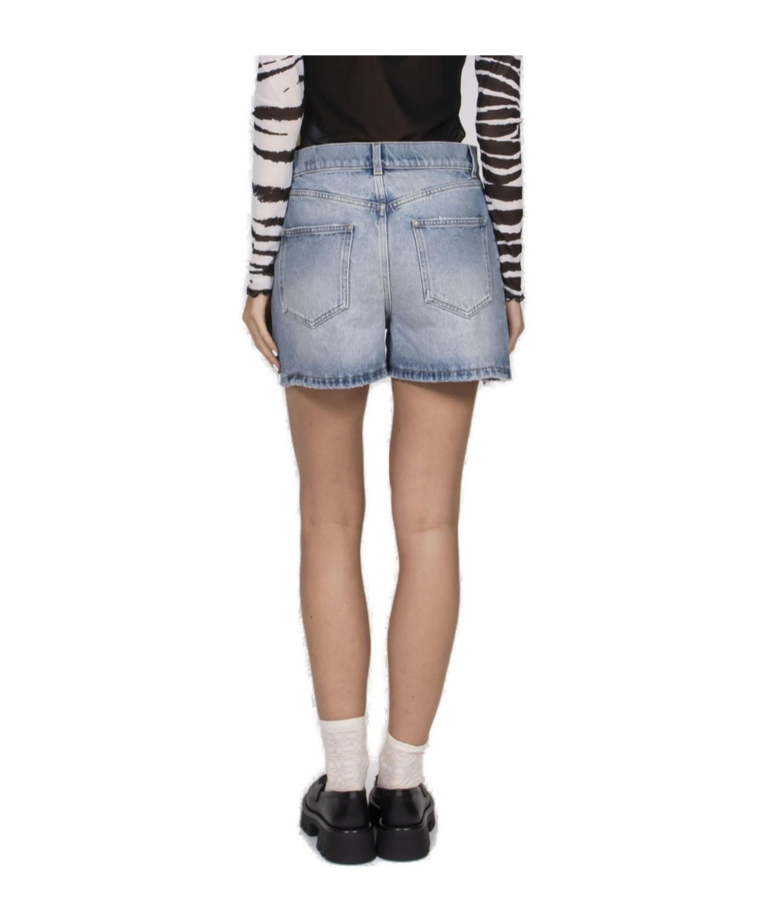 Moschino Patchwork Detailed Denim Shorts In Gold