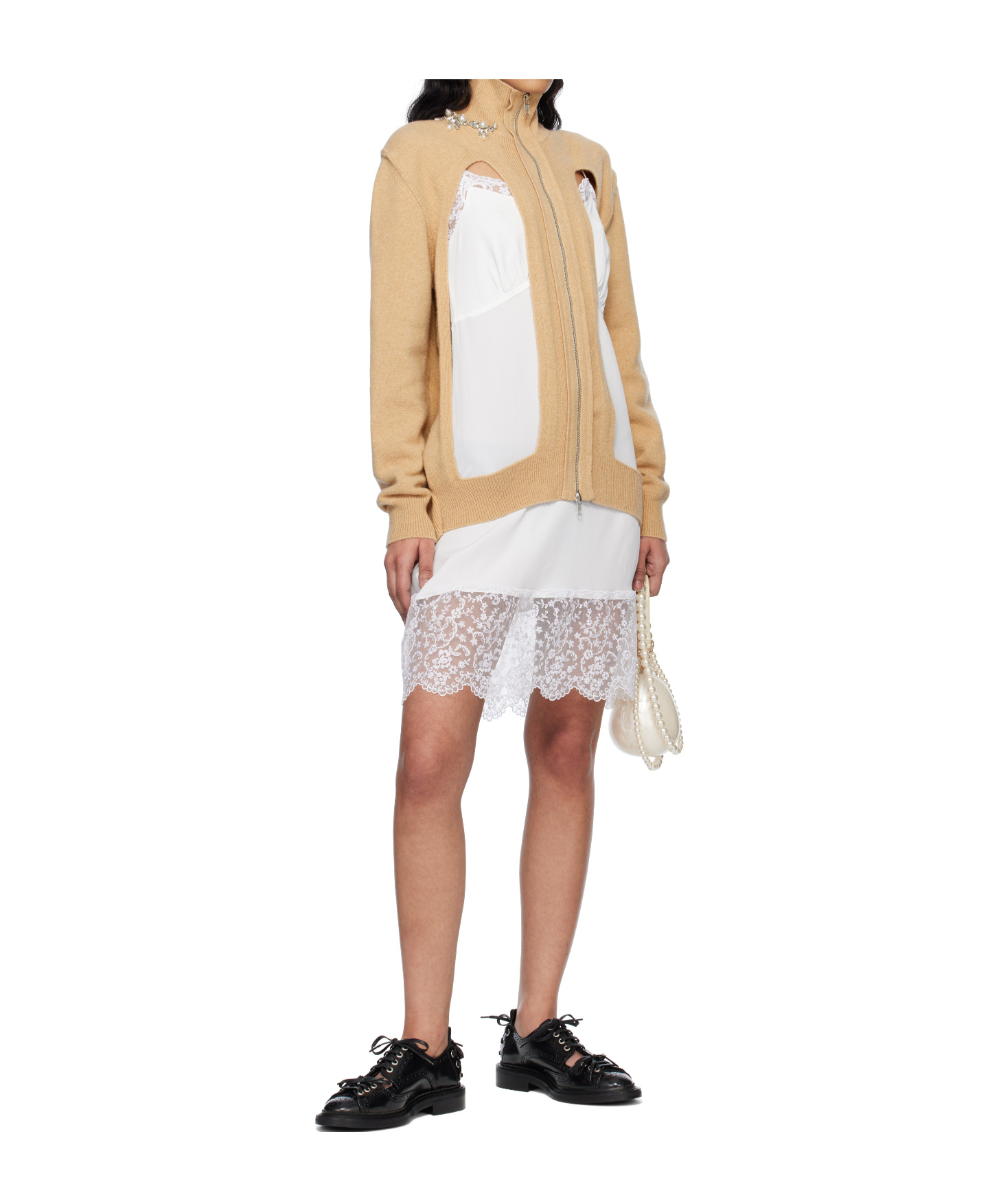 Simone Rocha Embellished Window Zip-up Cardigan In Brown