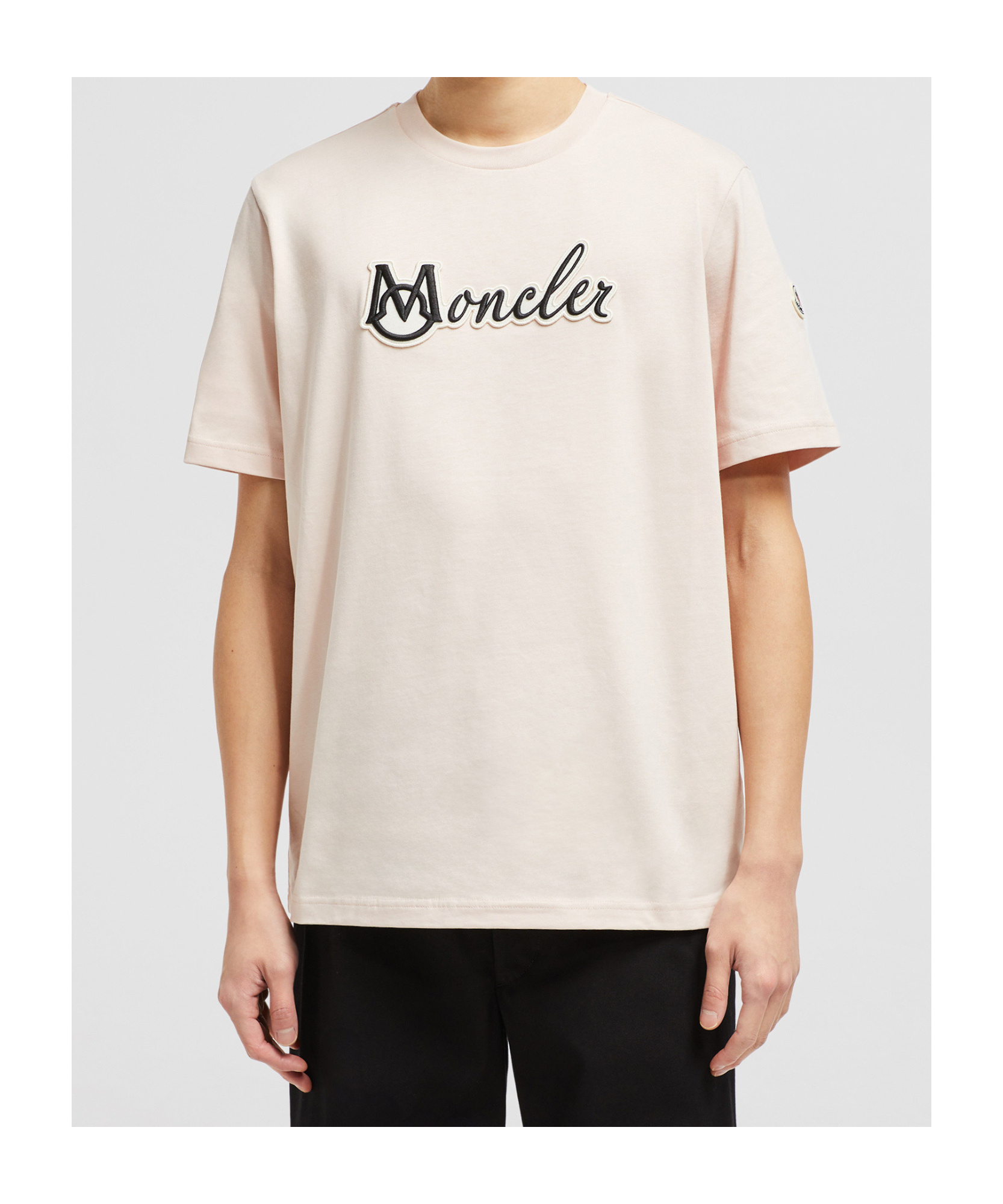 Moncler Cotton T-shirt With Embroidered Varsity Logo In Pink