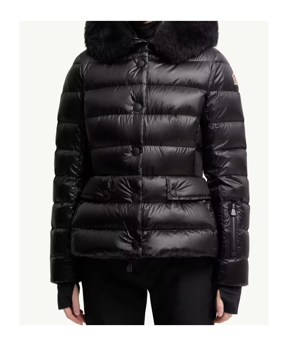 Moncler Armoniques Hooded Shearling-trimmed Down Ski Jacket In Black