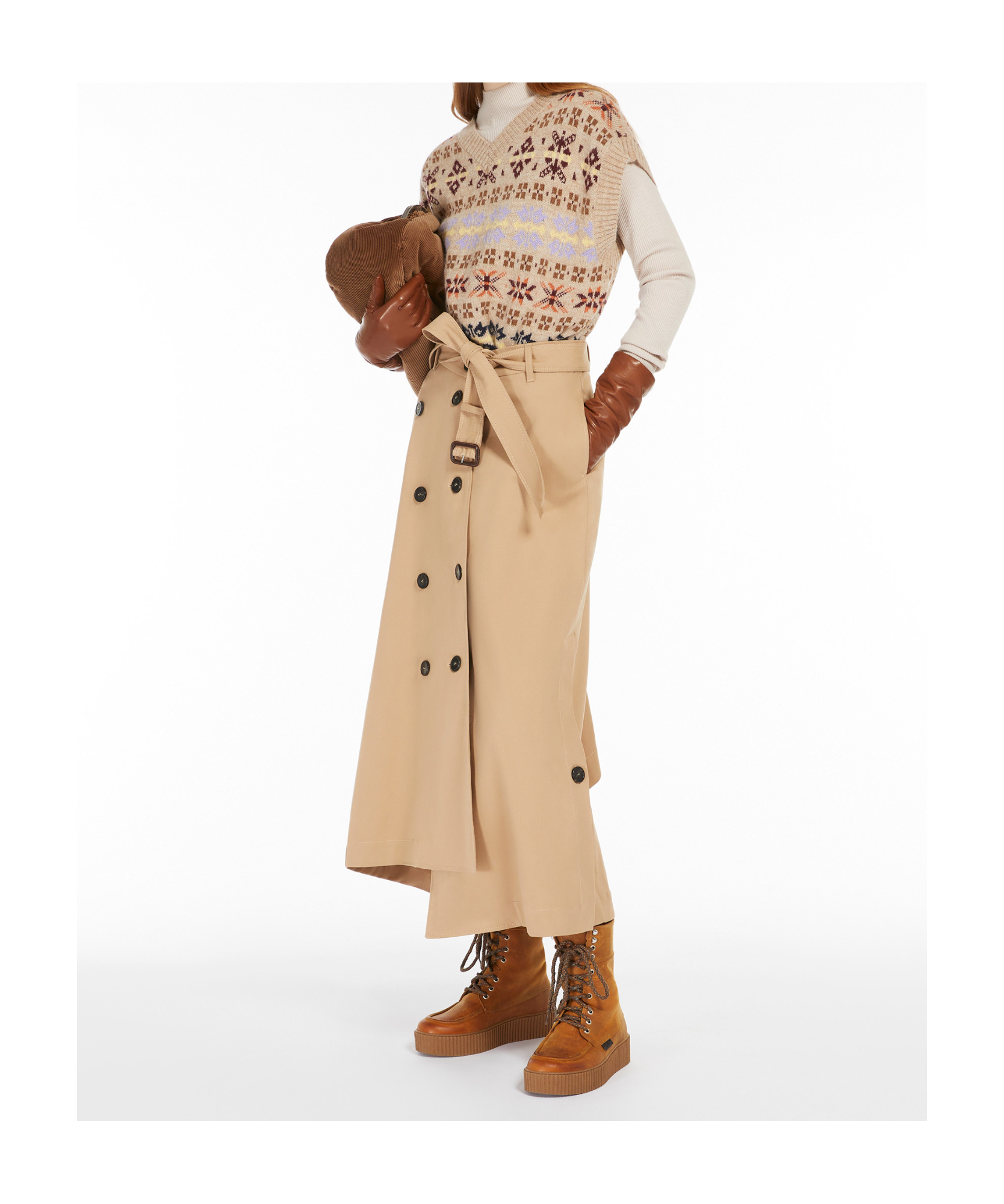Weekend Max Mara Bologna Double-breasted Gabardine Maxi Skirt In Nude