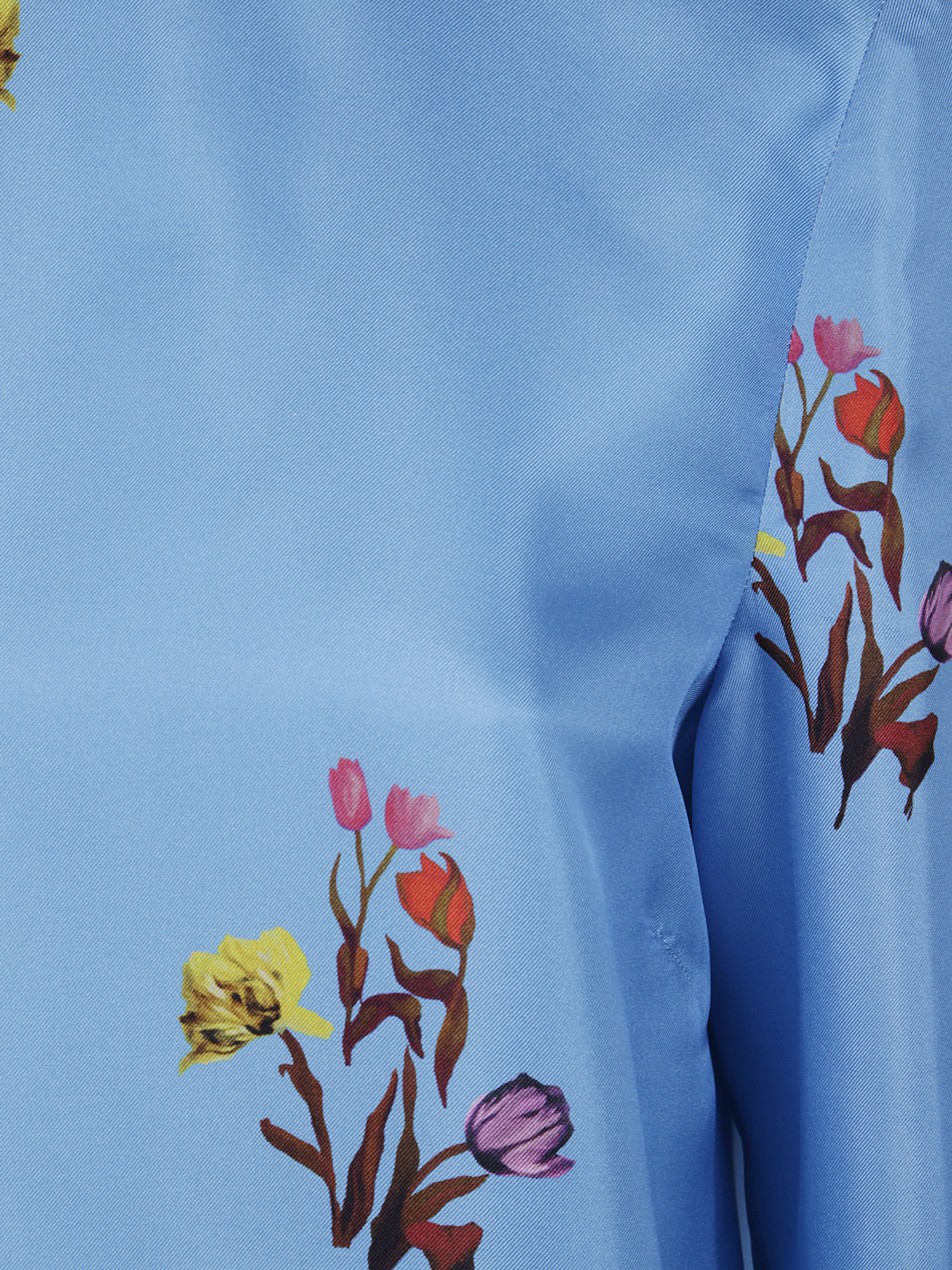 Marni Floral Satin Long Sleeve Top With Keyhole In Blue
