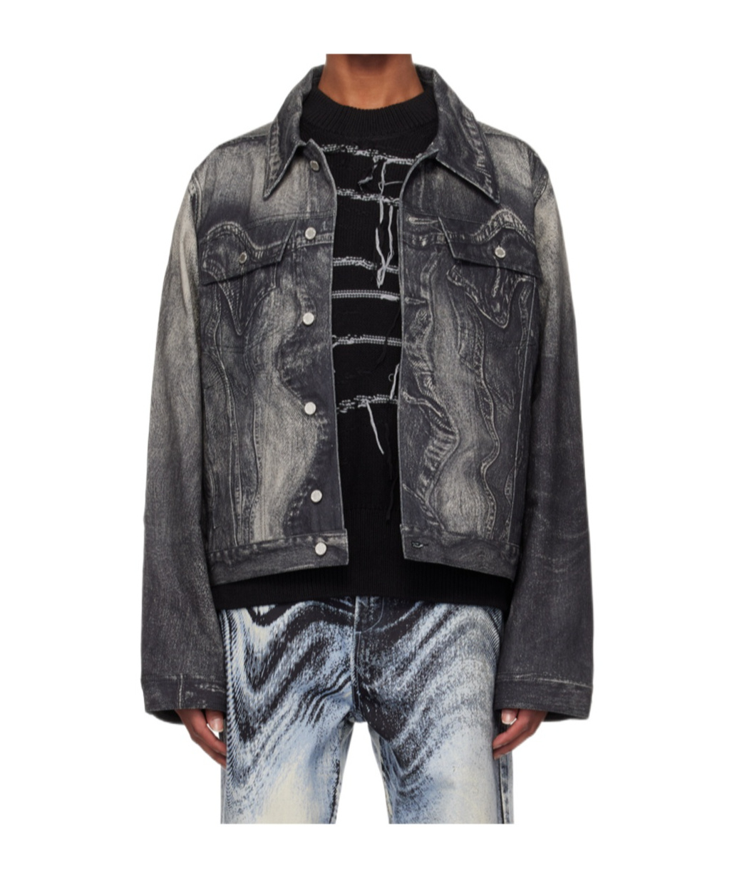 Camperlab Black Distorted Print Denim Jacket In Black