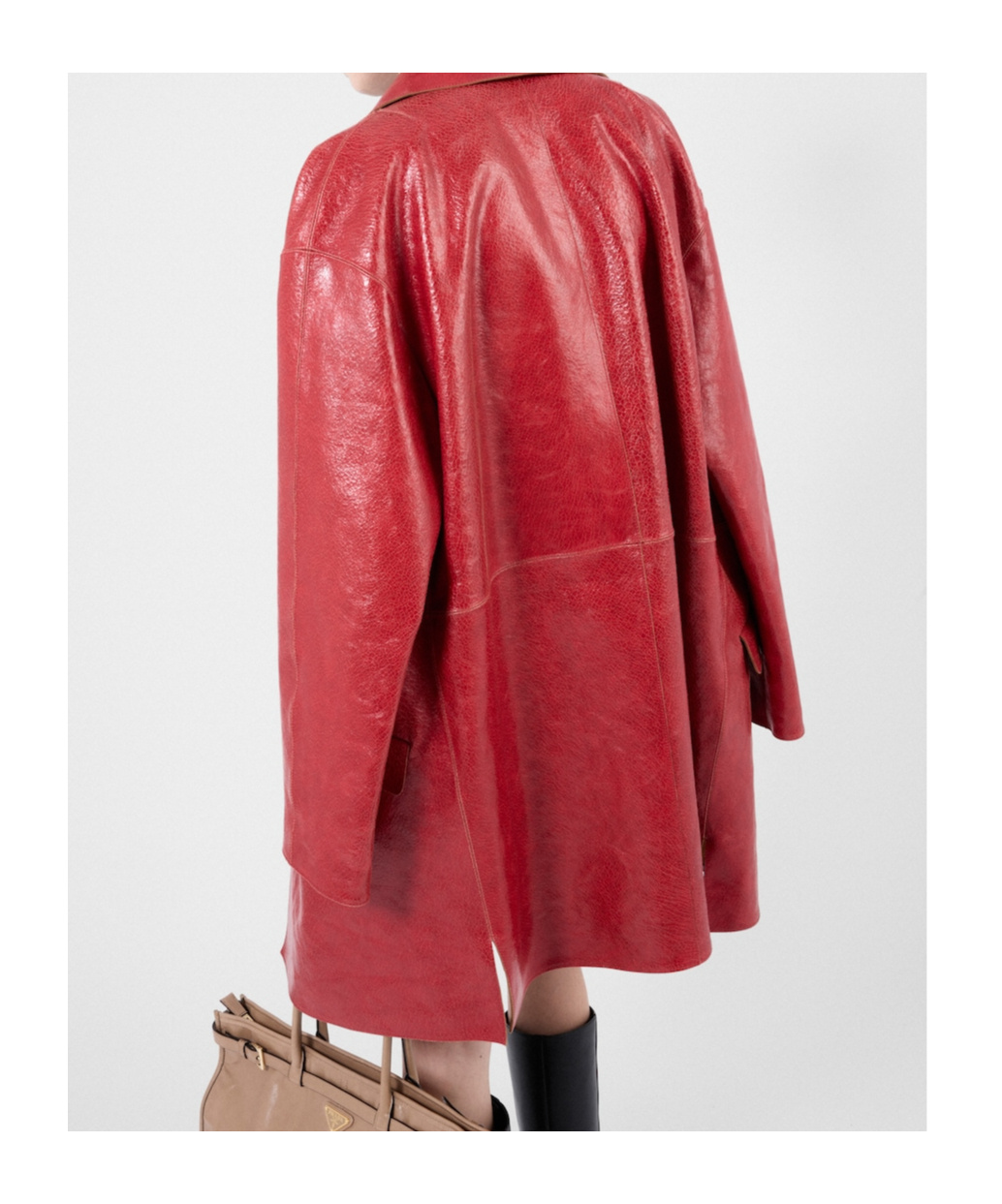 Prada Button-fastening Leather Coat In Red