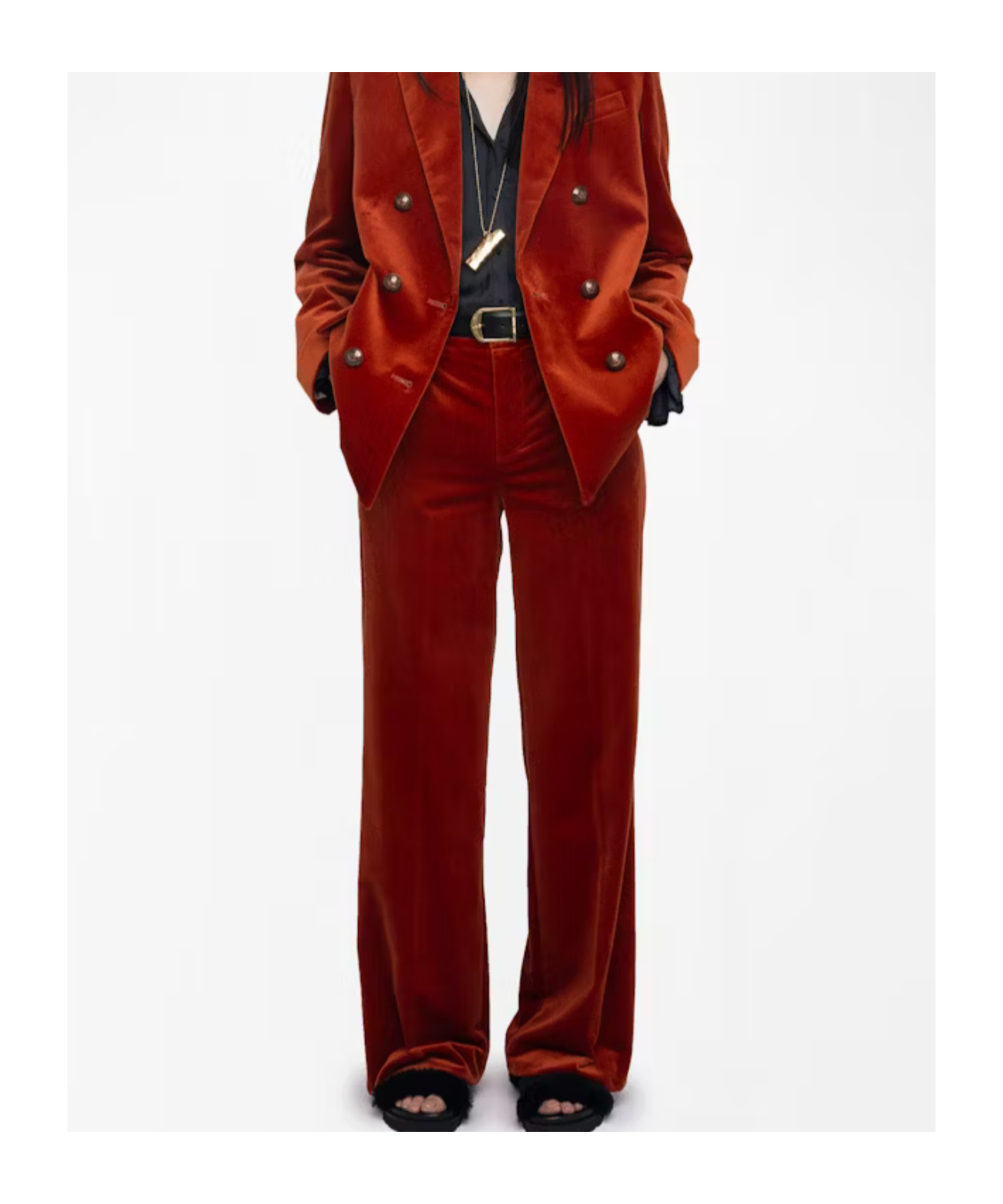 Zadig & Voltaire Womens Burn Panol Wide-leg Cotton-velvet Trousers In Red