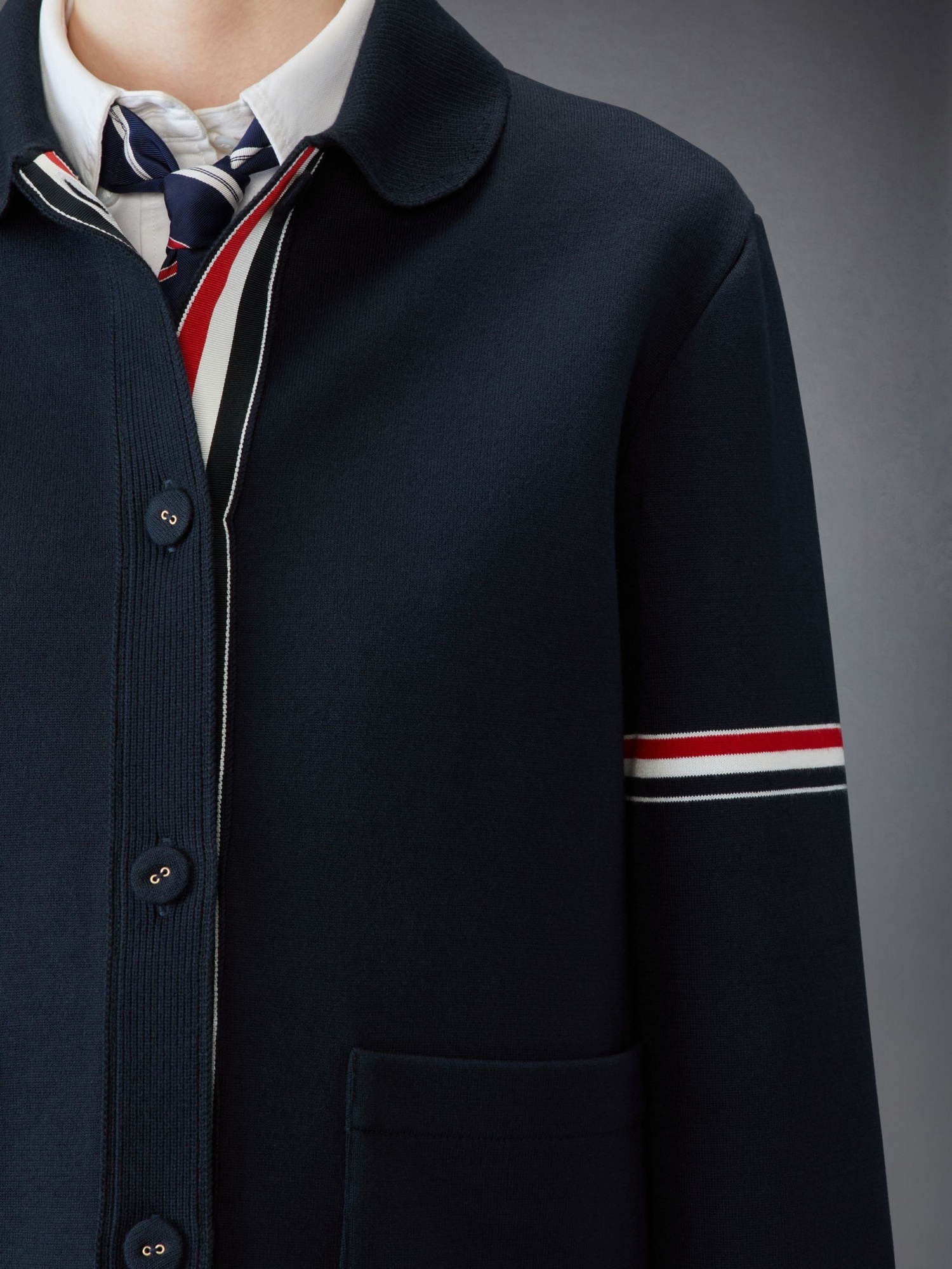 Thom Browne Rwb-stripe Cotton Jacket In Blue