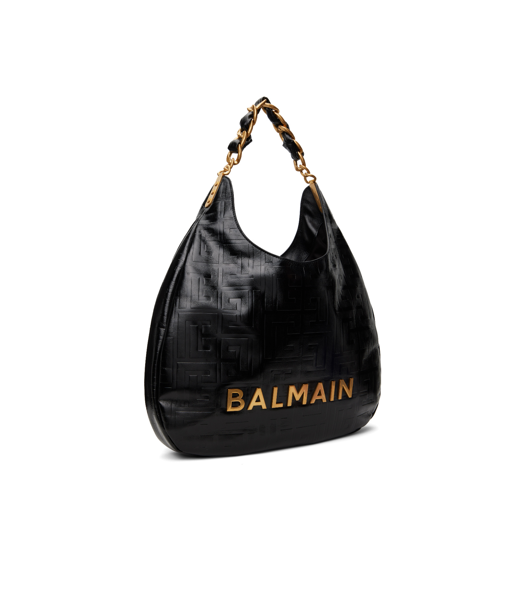 Balmain Large 1945 Crinkled Leather Tote Bag In Black