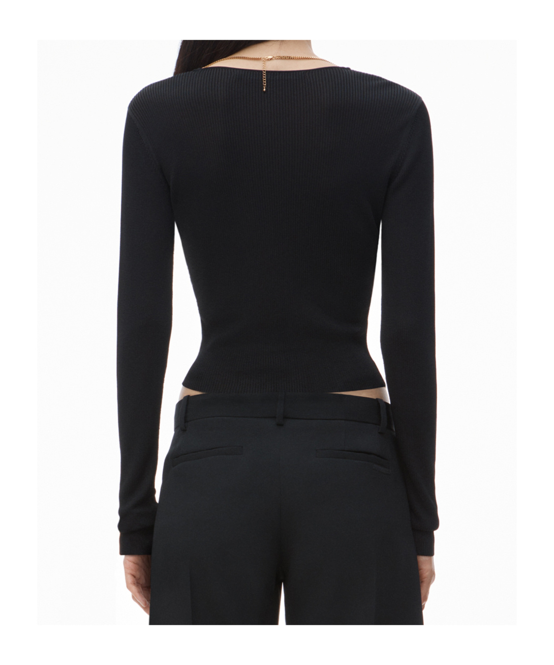 Alexander Wang V-neck Cropped Sweater With Nameplate Chain In Black