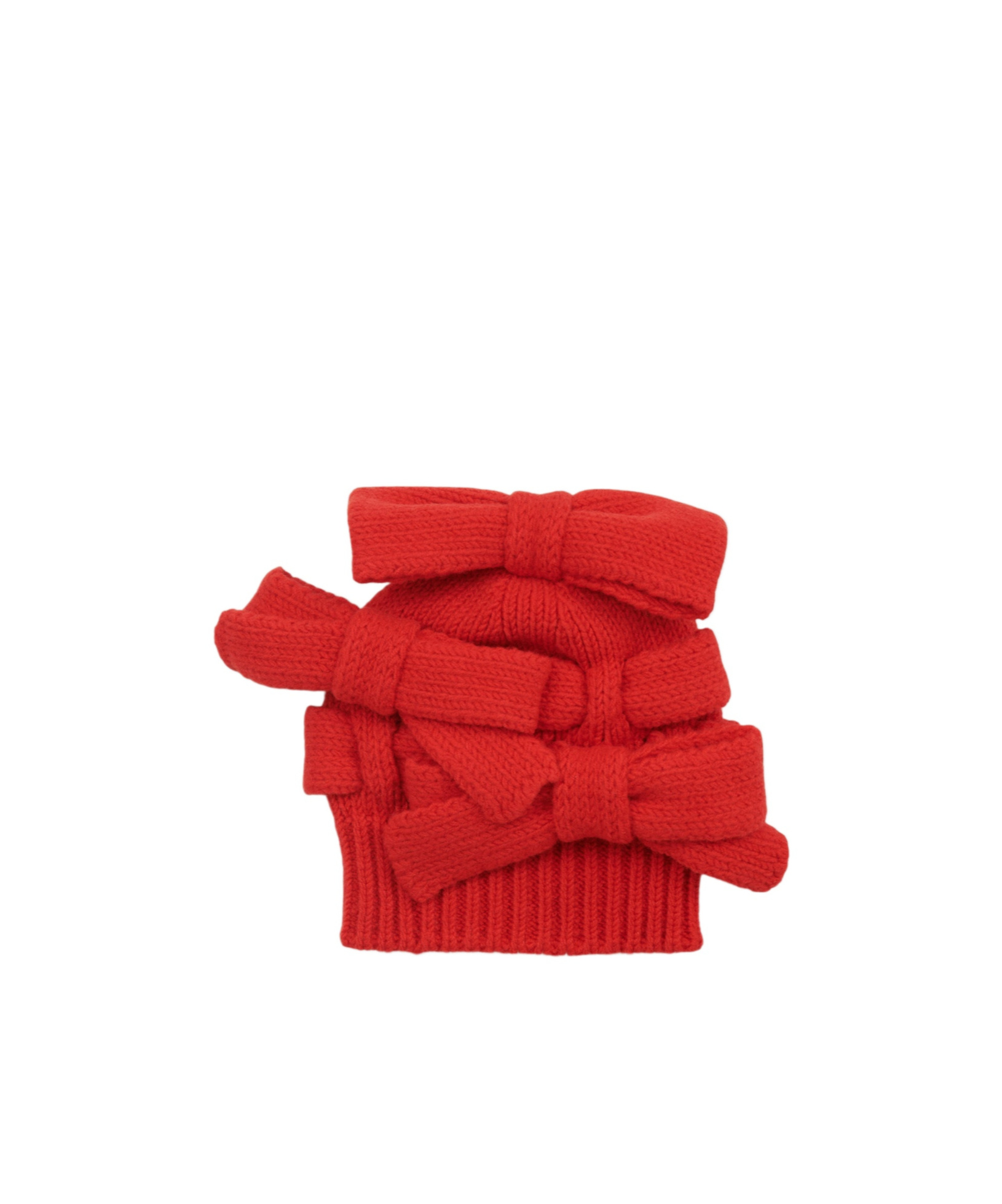 Comme Des Garçons Bow Knitted Hat In Red
