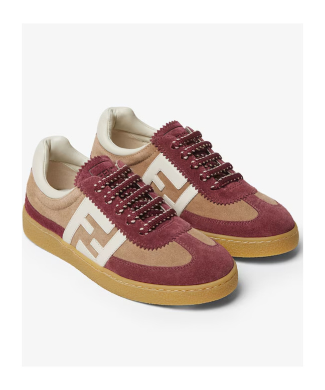 Fendi Burgundy Suede And Nappa Leather Junior Sneakers In Multi