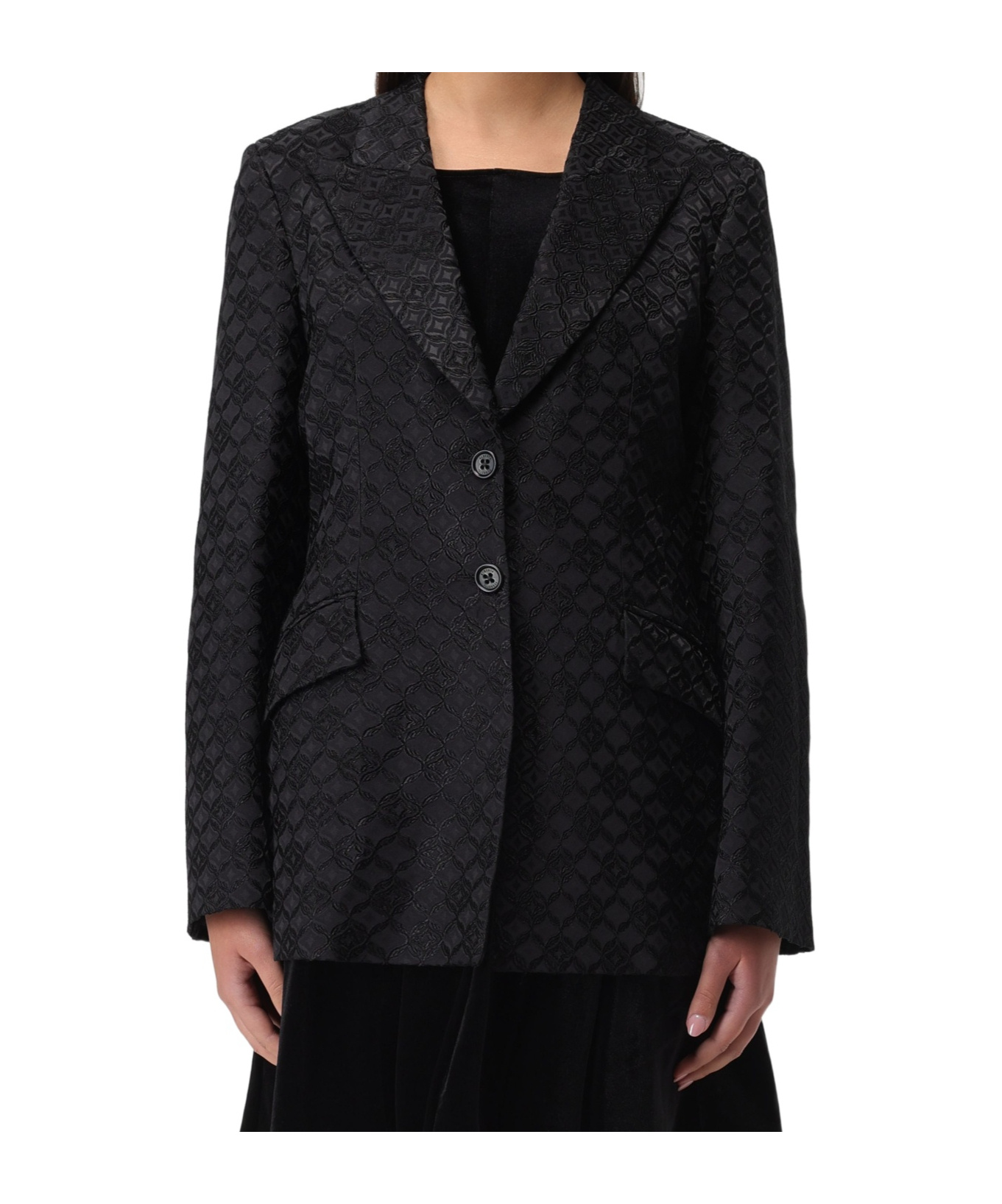 Alberta Ferretti Monogram-jacquard Single-breasted Blazer In Black