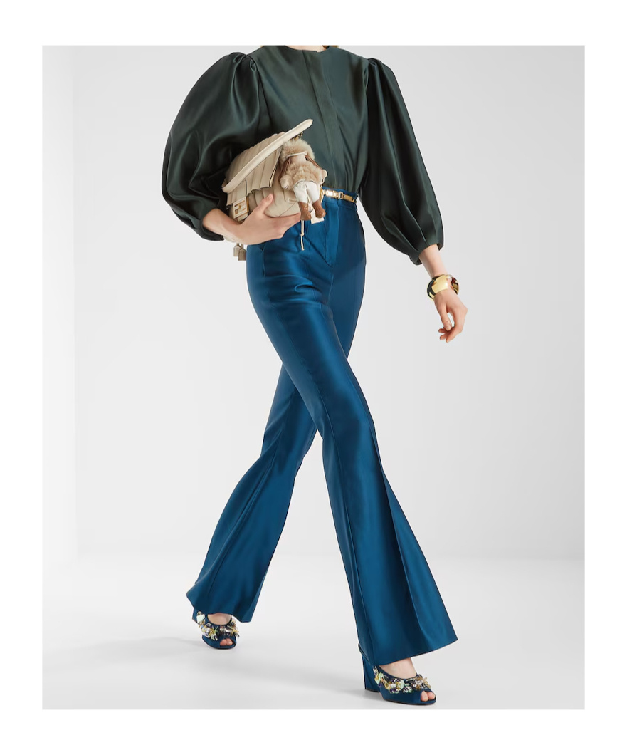 Fendi Satin Pleated Trousers Featuring Pockets In Blue