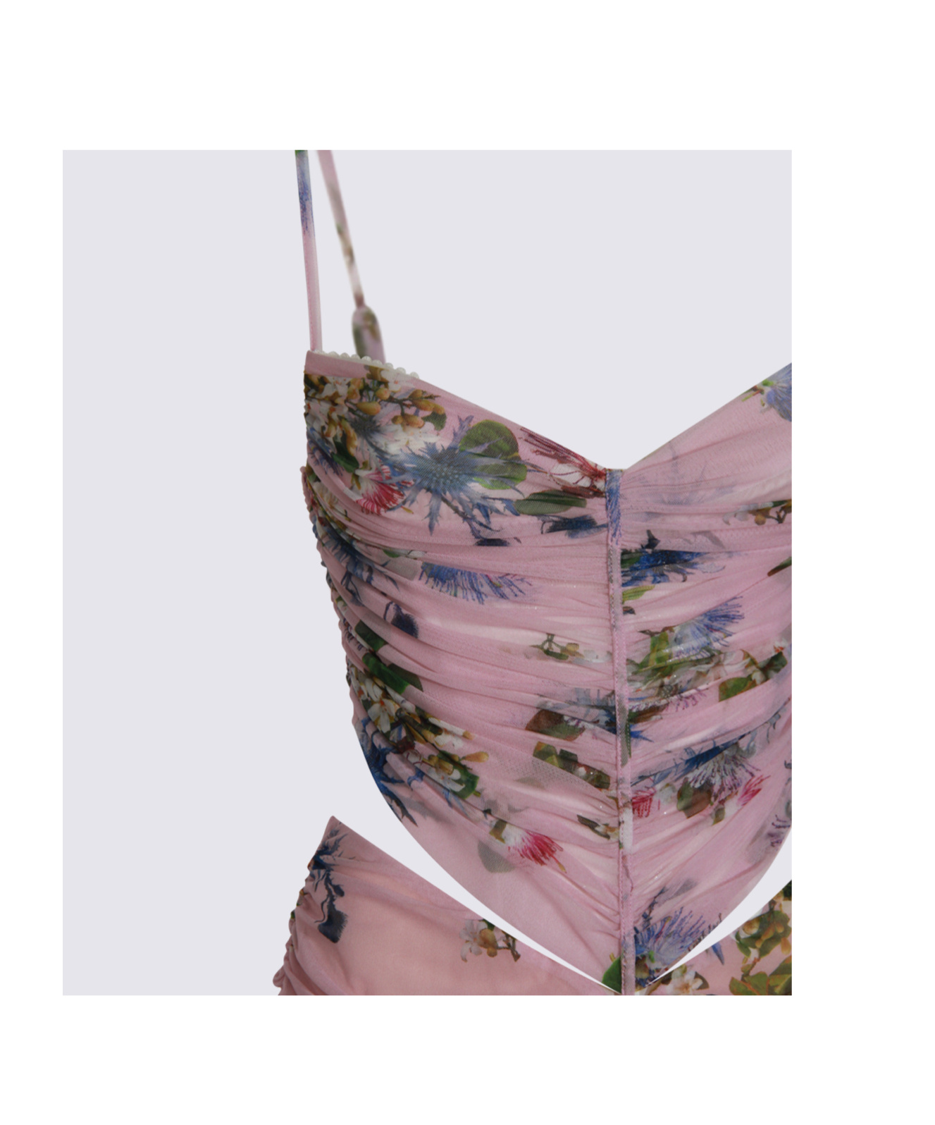Blumarine Floral Cut-out Dress Spaghetti Straps In Pink