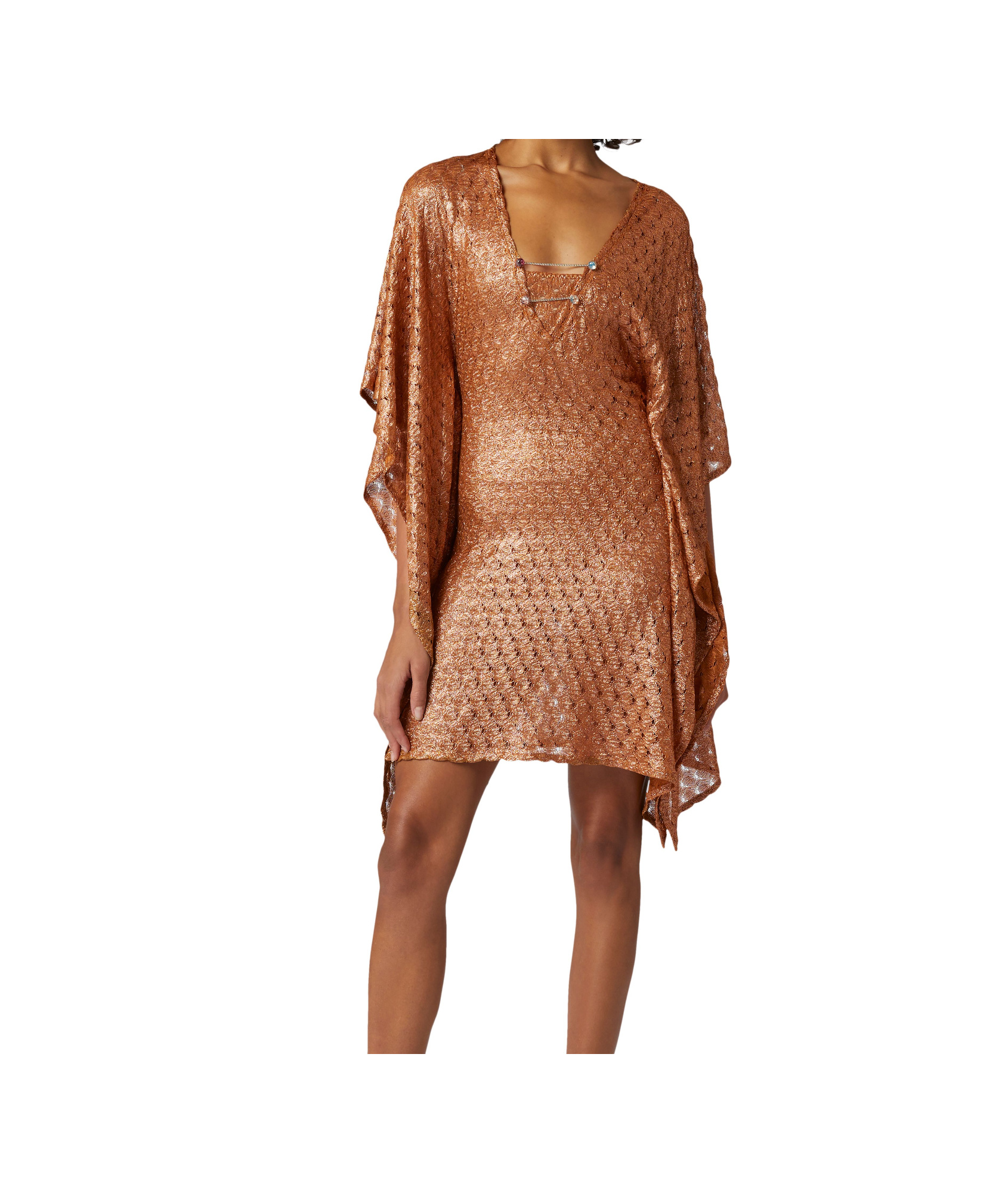 Shop Missoni Short Lace-effect Cover Up Kaftan In Brown
