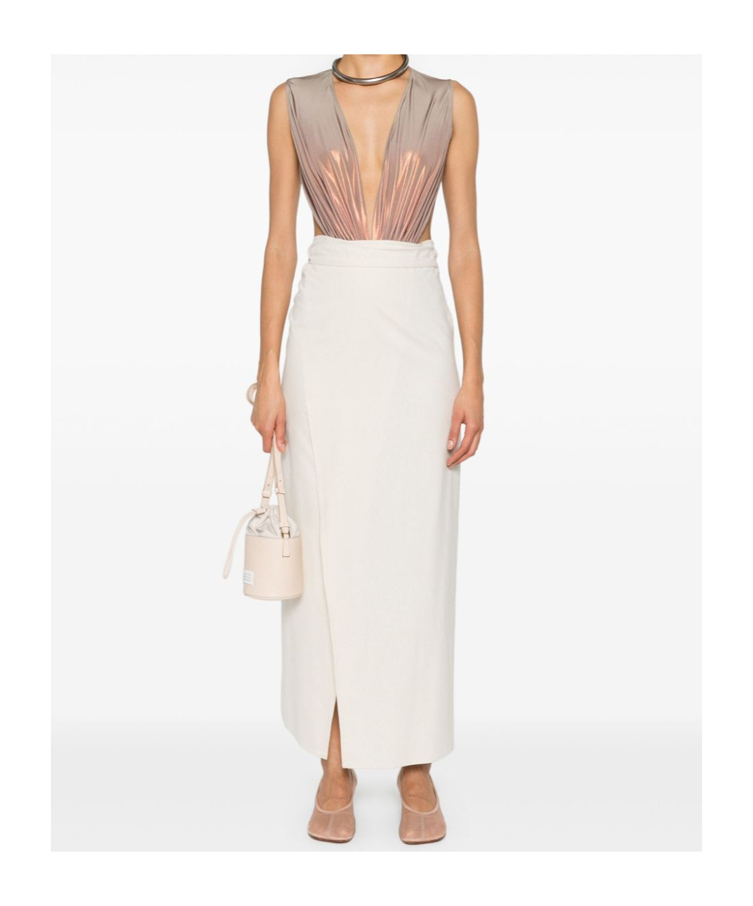 Rick Owens Open Back Deep V-neck Bodysuit In Nude