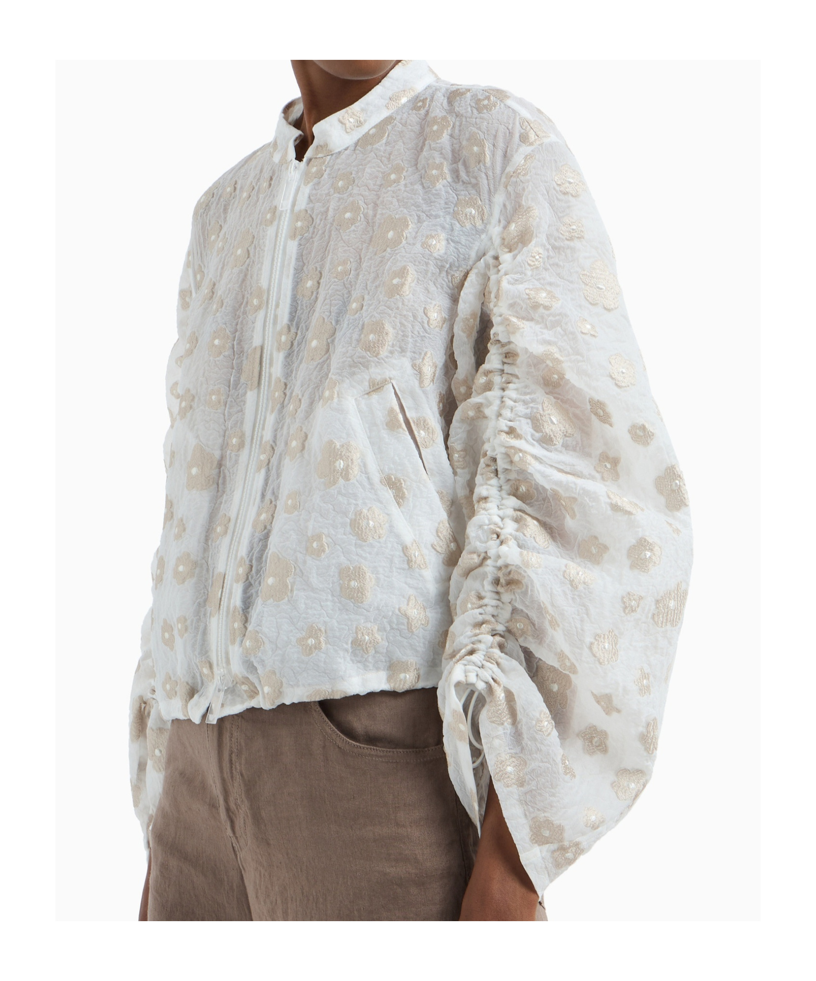 Shop Emporio Armani Embroidered Jacket In White/khaki
