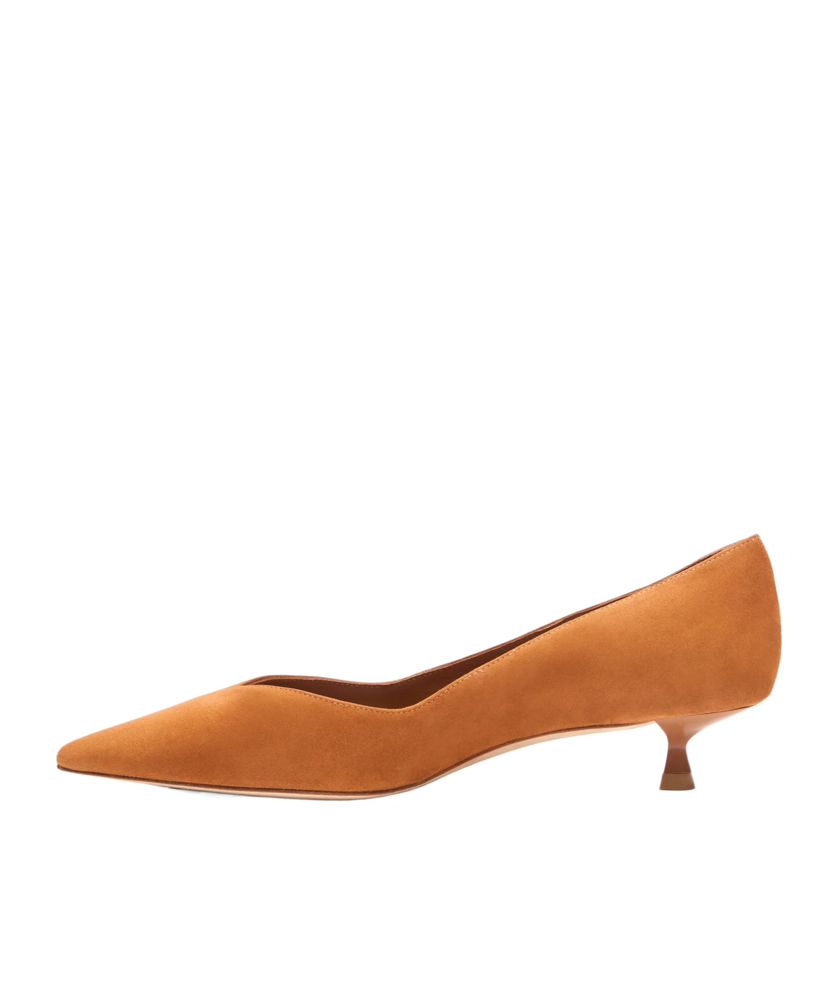 Stuart Weitzman Eva Kitten Heel Pointed Toe Pump In Brown