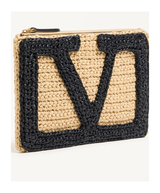 Valentino Garavani Garavani Viva Superstar Small Pouch In Synthetic Raffia Woman Natural Uni In Black