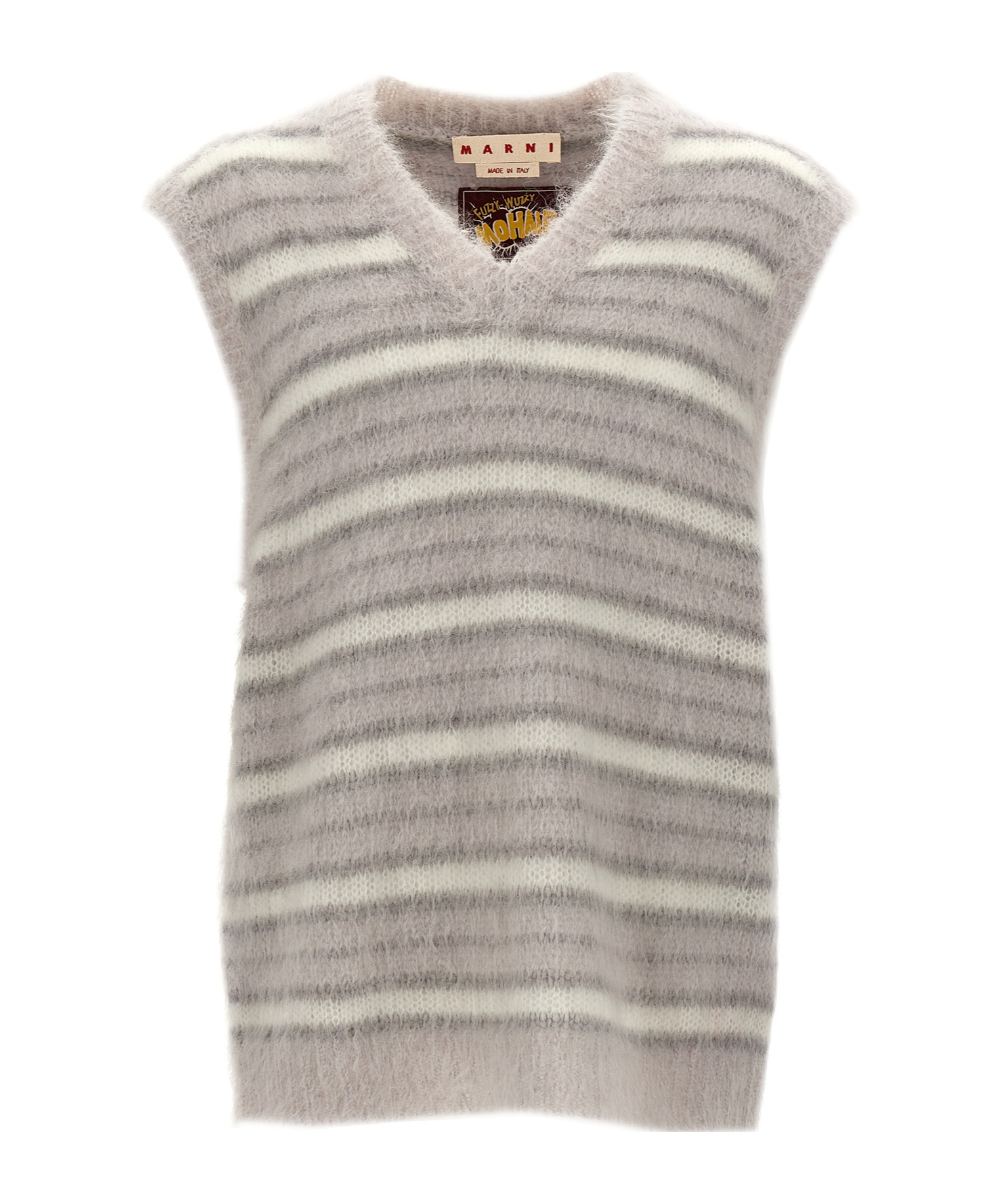 Marni Soft Striped Sleeveless V-neck Vest In Gray